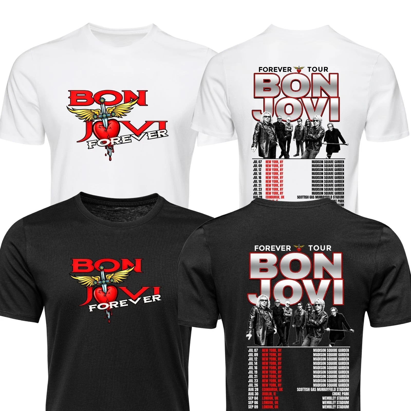 Inspired Bon Jovi Forever Tour T-Shirt Vintage Rock Band Concert Unisex Tee Tops