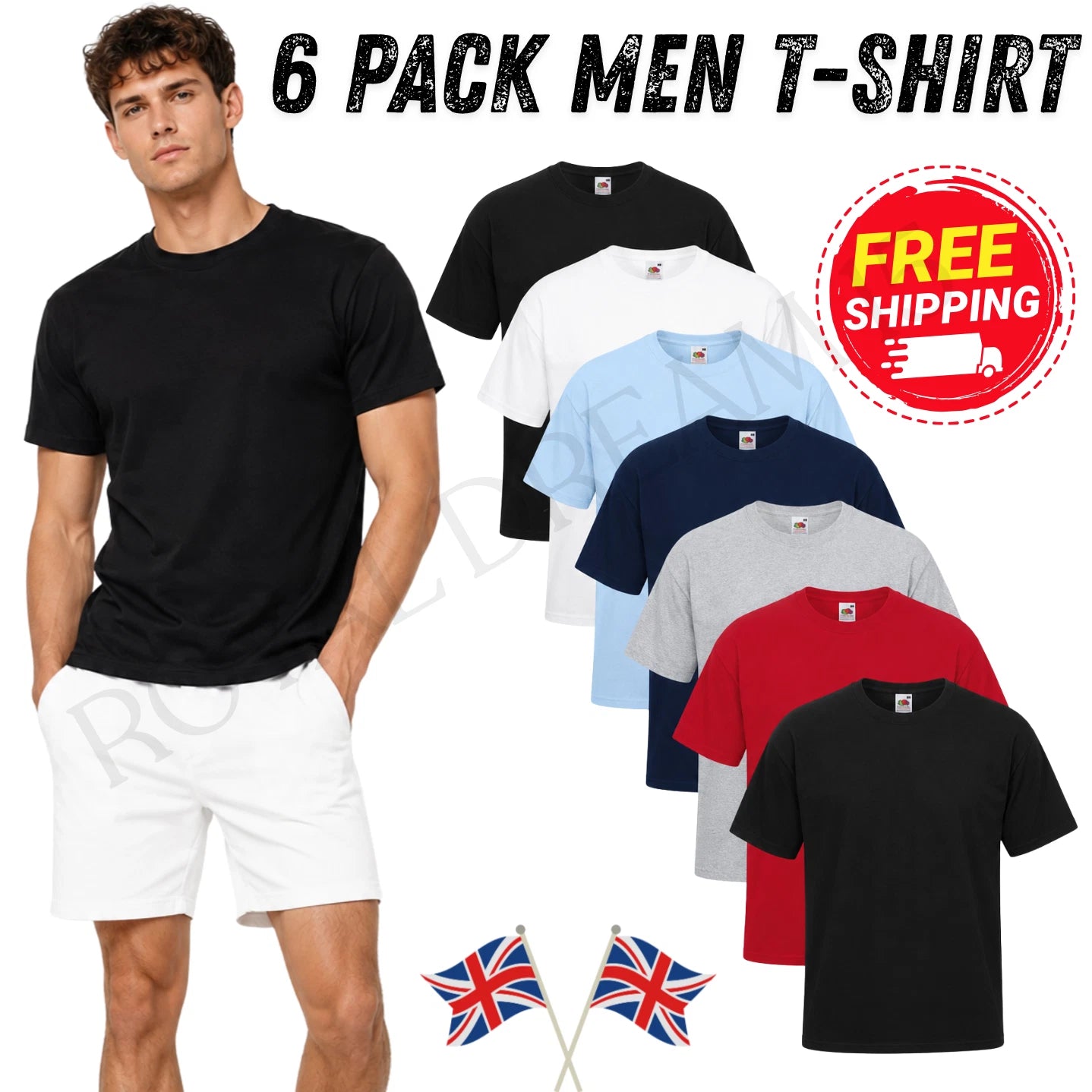 6 And 3 Pack Fruit Multi Color Mens T Shirts 100% Cotton Plain Short Sleeve Tee