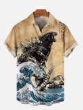 Japanese Classic Movie Godzilla Art 3D Hawaiian Shirt, Summer Vacation Tee
