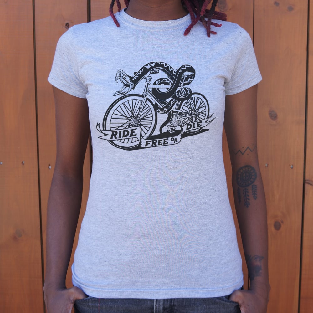 Ride Free or Die Tattoo Style Snake Riding a Bicycle