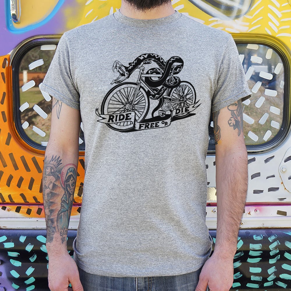 Ride Free or Die Tattoo Style Snake Riding a Bicycle