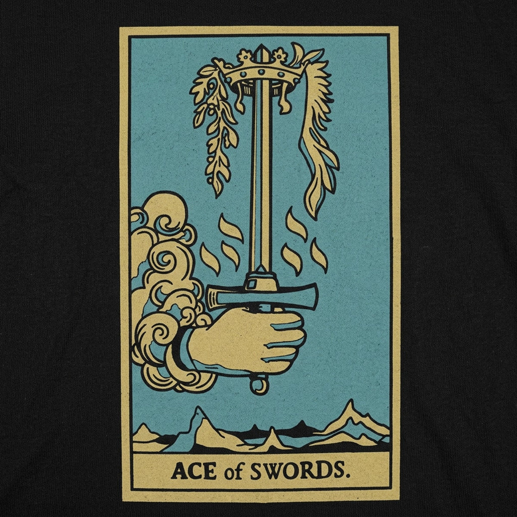 Tarot Ace of Swords Card with Hand Gripping a Blade