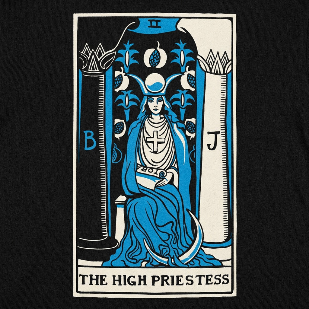 Tarot High Priestess Card with Moon and Pillars