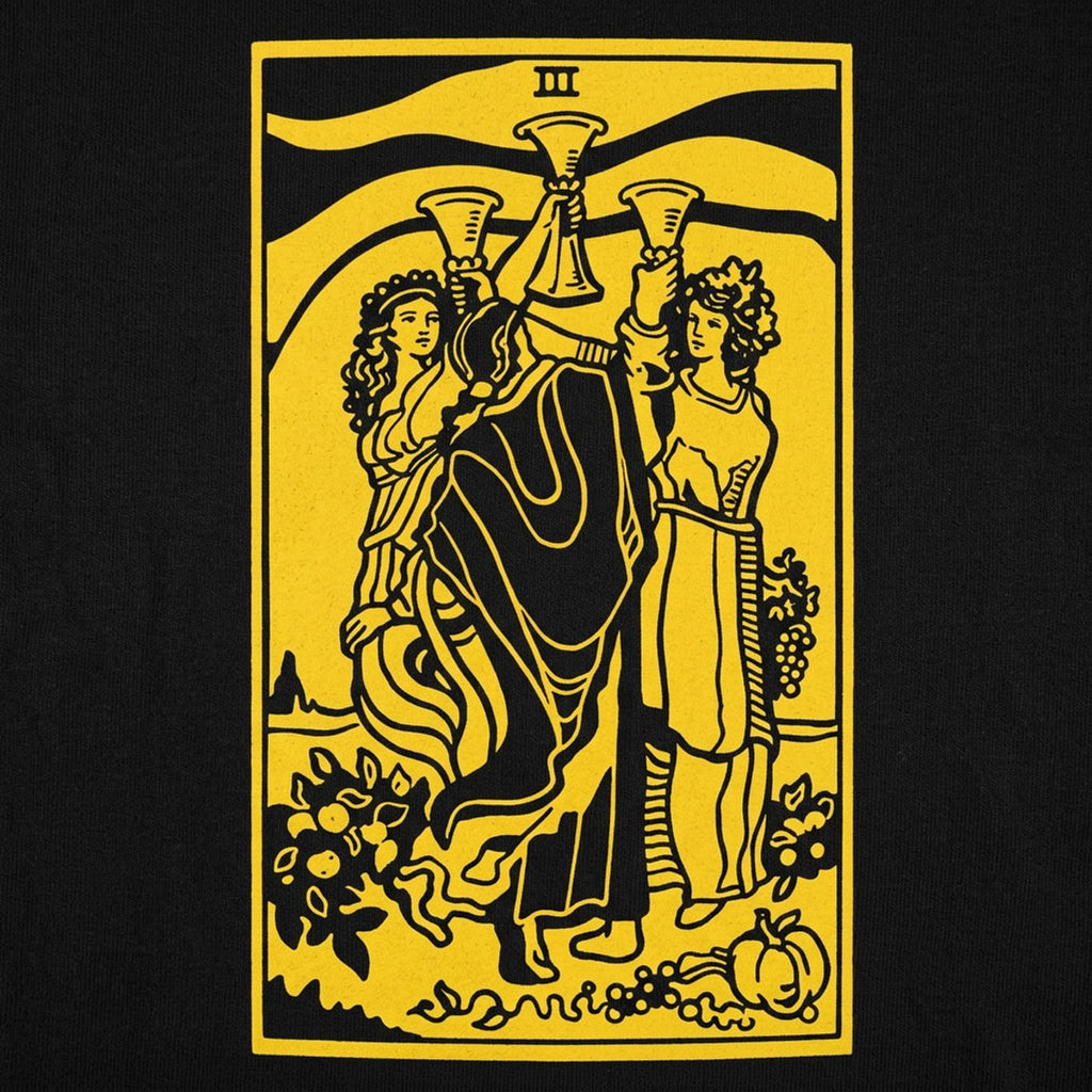 Tarot Three of Cups Card Celebrating Friends Toasting