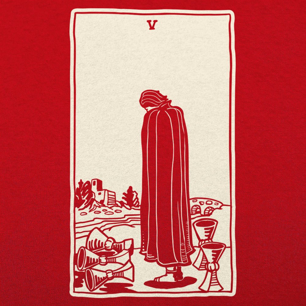 Tarot Five of Cups Card Hooded Figure Mourning