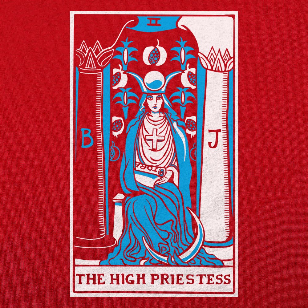 Tarot High Priestess Card with Moon and Pillars