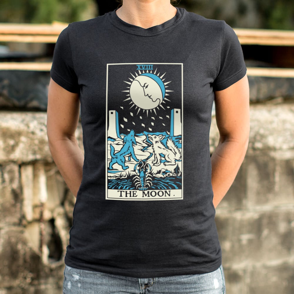 Tarot Moon Card with Wolves and Lobster