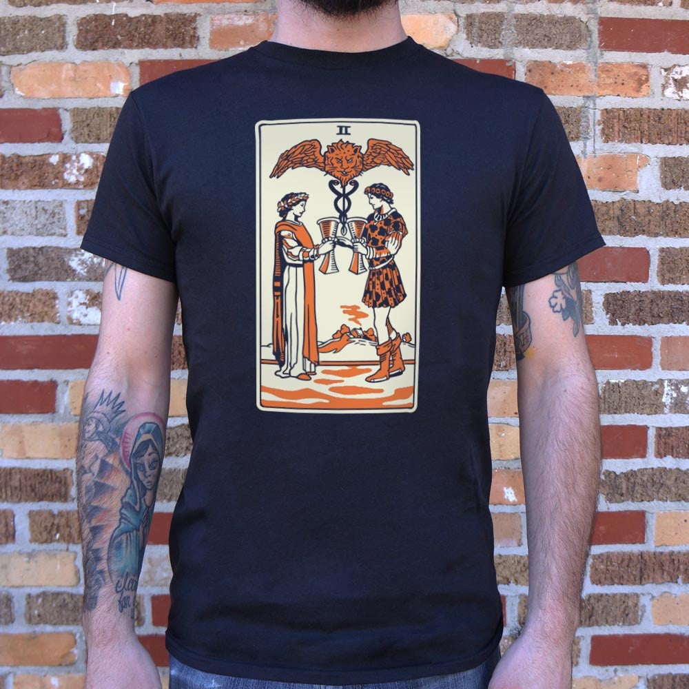 Tarot Two of Cups Lovers Toasting with a Winged Caduceus