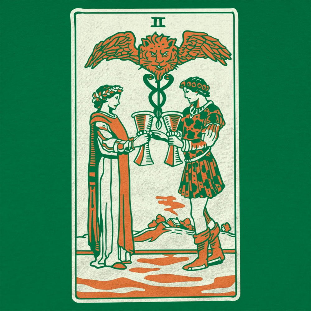 Tarot Two of Cups Lovers Toasting with a Winged Caduceus