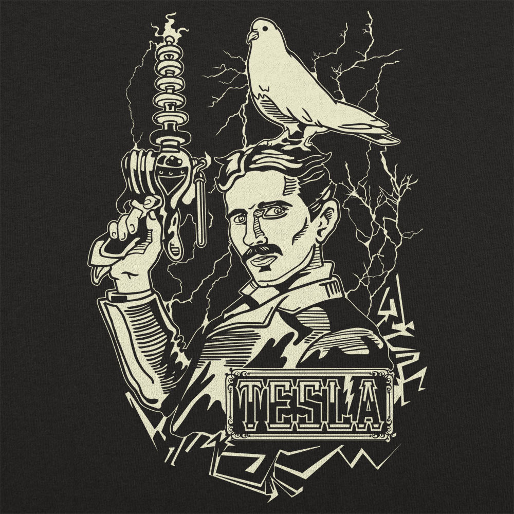 Nikola Tesla with Lightning Coil and Pigeon