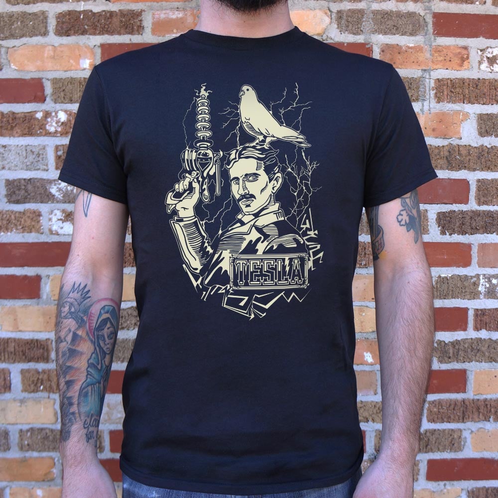 Nikola Tesla with Lightning Coil and Pigeon