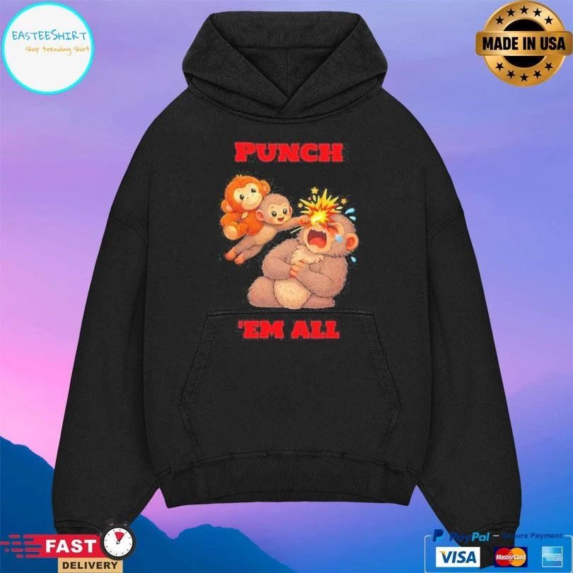 Punch ‘Em All Cartoon Graphic Viral Monkey Punch 2026 T-shirts