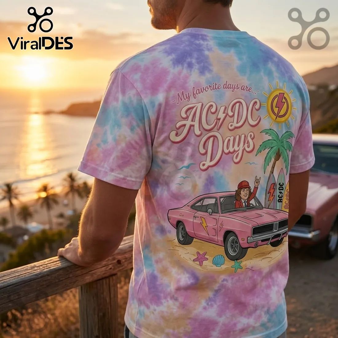 AC/DC Pastel Beach Road Trip Tee Shirt