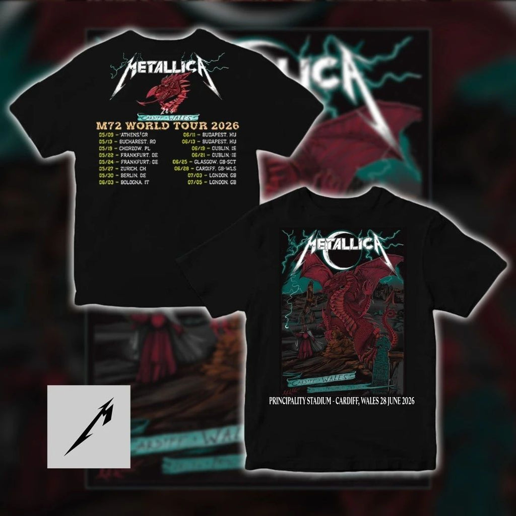 Metallica M72 World Tour 2026 Cardiff Red Dragon Concert Memorabilia T-Shirt