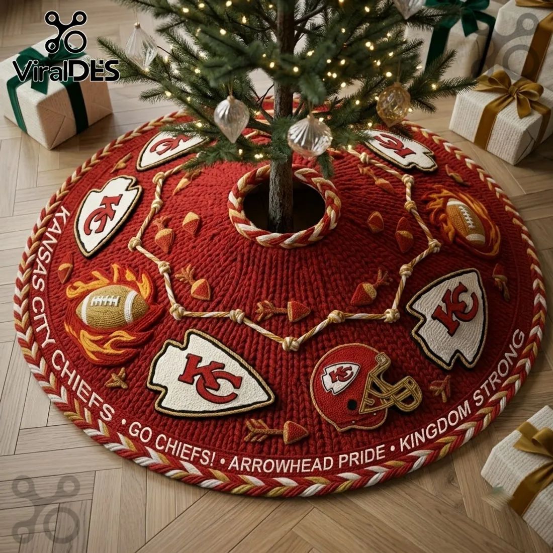 Kansas City Chiefs Knitted Holiday Christmas Tree Skirt