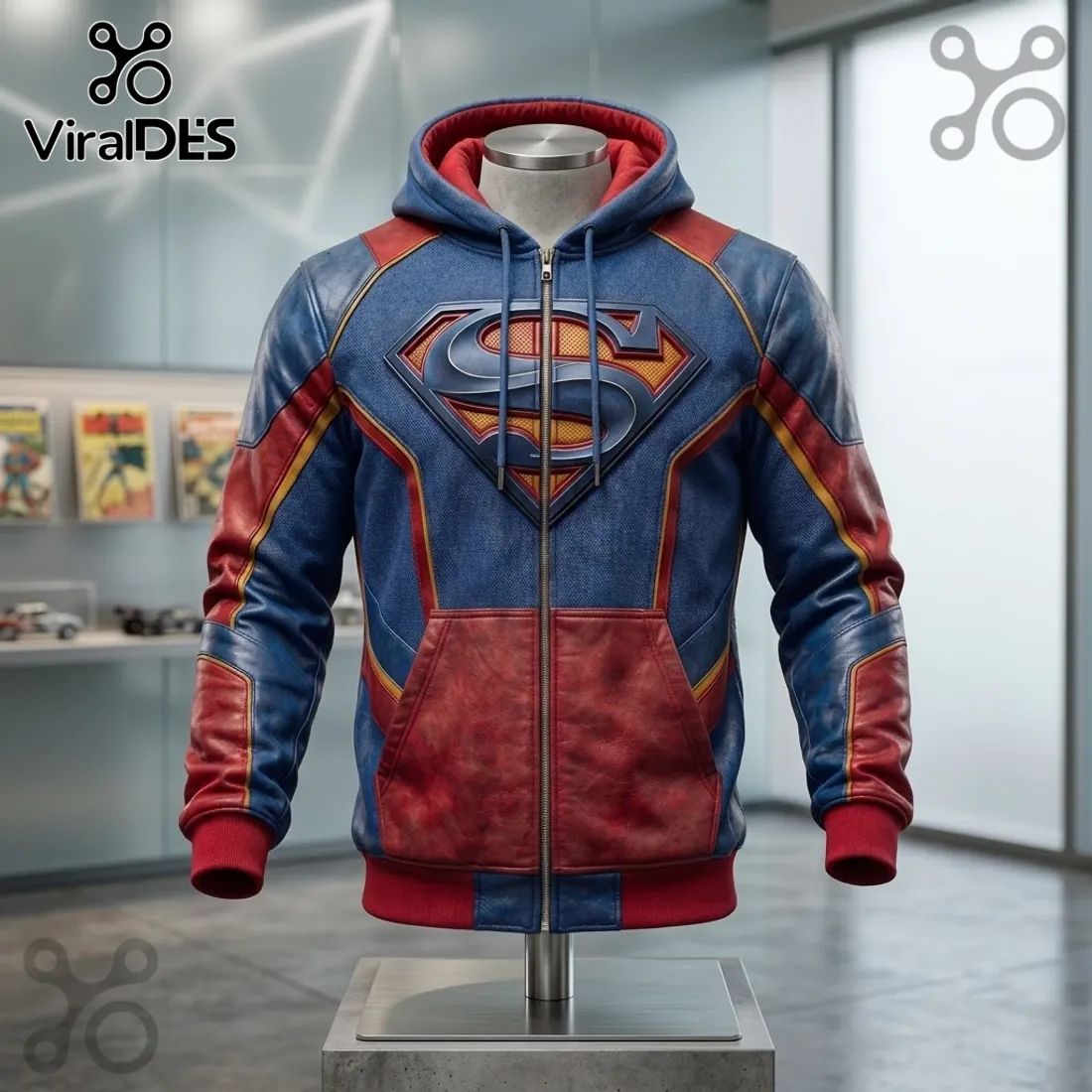 Superman Premium Leather Zip Up Hoodie