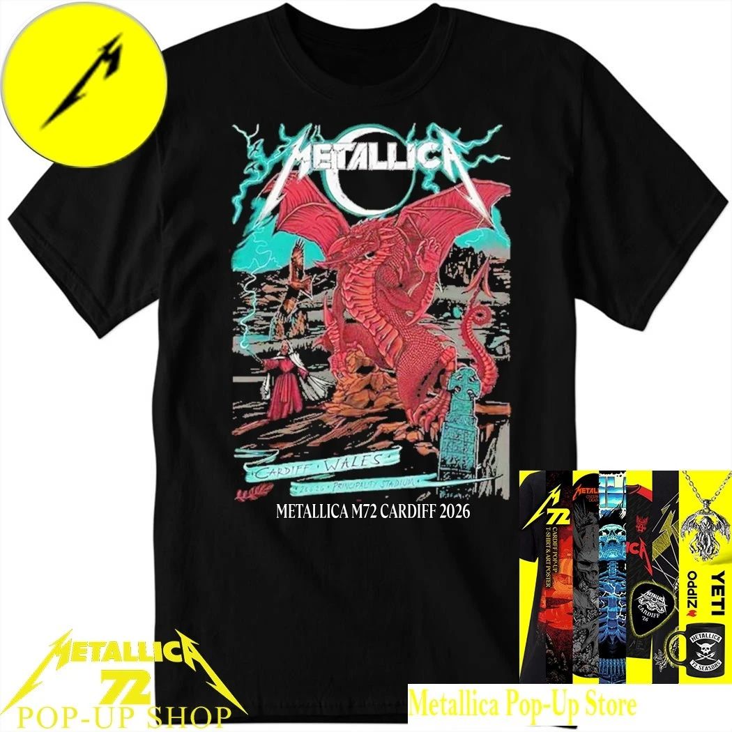 Metallica M72 Europe Tour Cardiff 2026 Shirt – Duchess Of Dark Red Dragon Principality Stadium Pop-Up T-Shirt