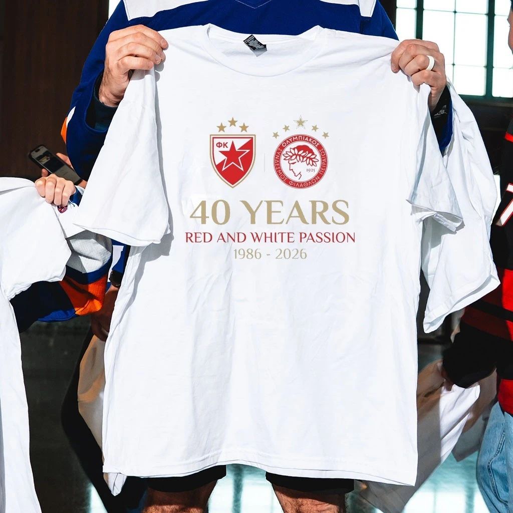 FK Crvena zvezda x Olympiacos FC 40 Years of Red & White Passion Anniversary Shirt Two Sided
