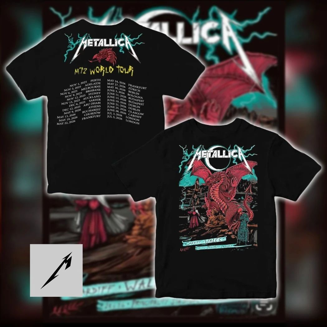 Metallica M72 World Tour Yellow Text Cardiff Red Dragon Artwork T-Shirt