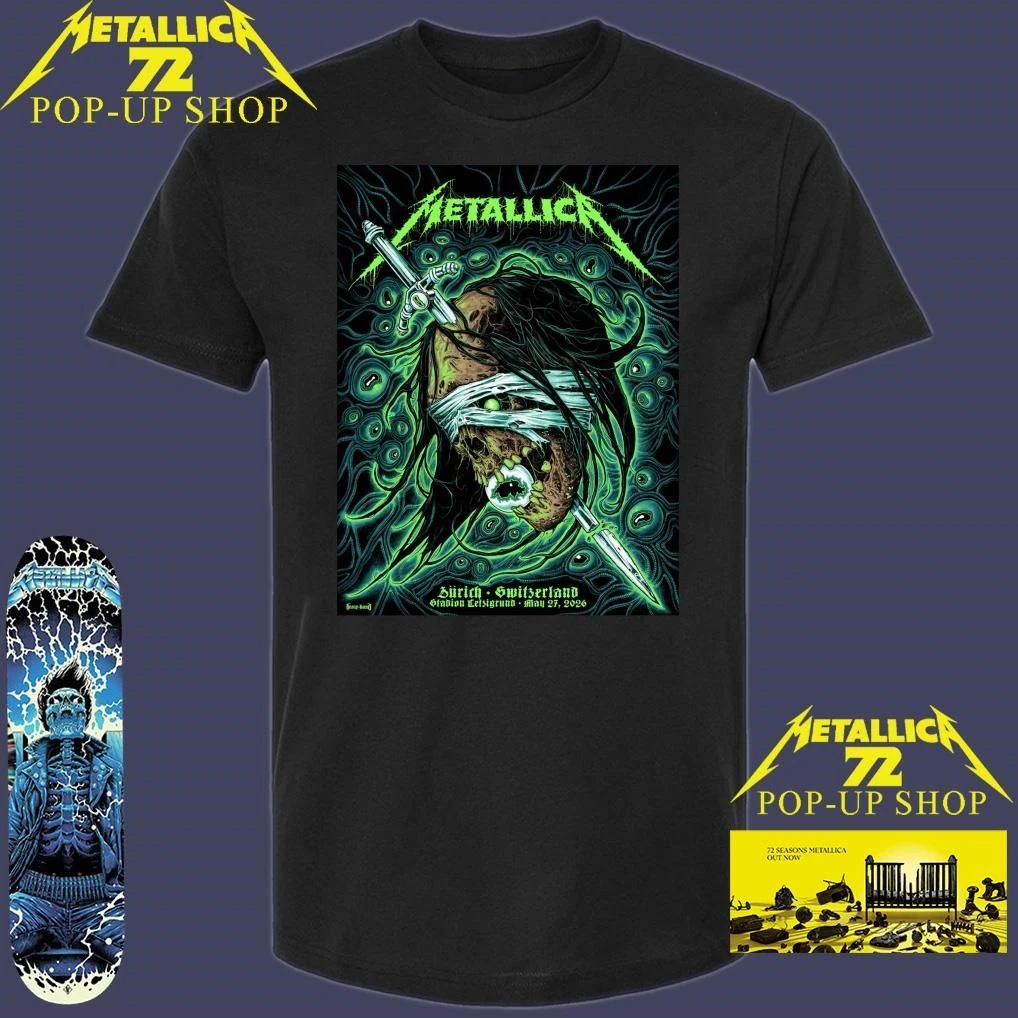 Metallica M72 World Tour May 27 2026 At Stadion Letzigrund Zurich, Switzerland Art By Mark Richards T-Shirt