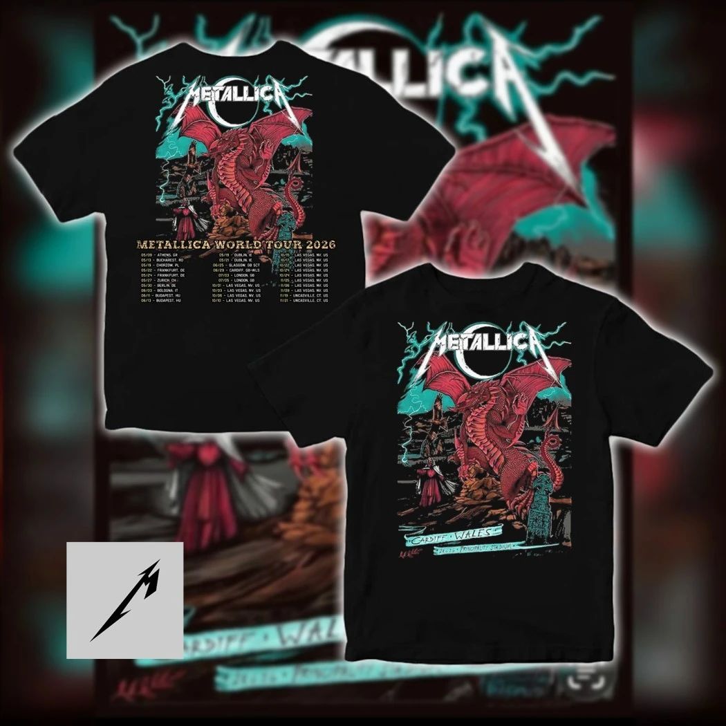 Metallica Cardiff 2026 Pop-Up Shop M72 Tour Red Dragon Concert T-Shirt
