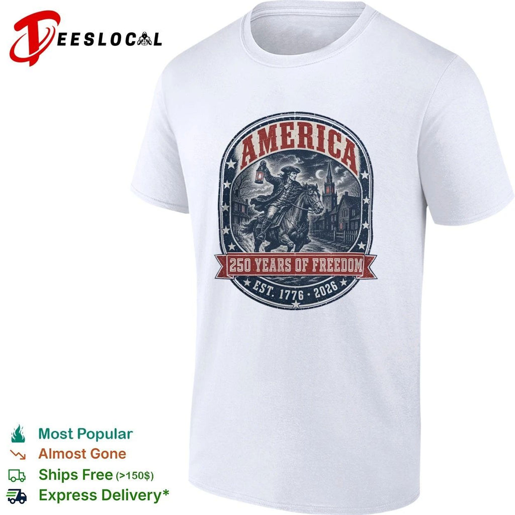 America Paul Revere Midnight Ride 250 Years of Freedom Est 1776 2026 T-shirt