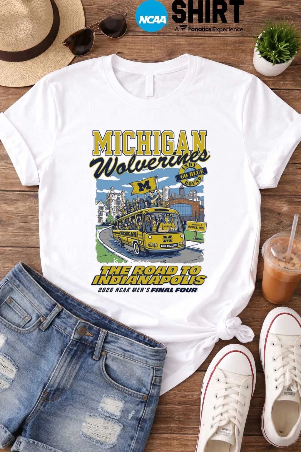 Something Inked Michigan Wolverines Ivory 2026 Men’s Basketball Final Four Bus The Road To Indianapolis T-Shirt