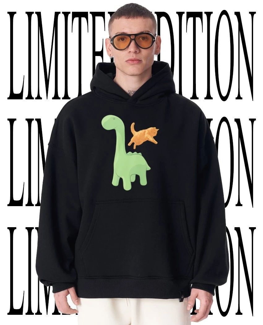 Cute Long Neck Dinosaur Jumping Orange Cat shirt
