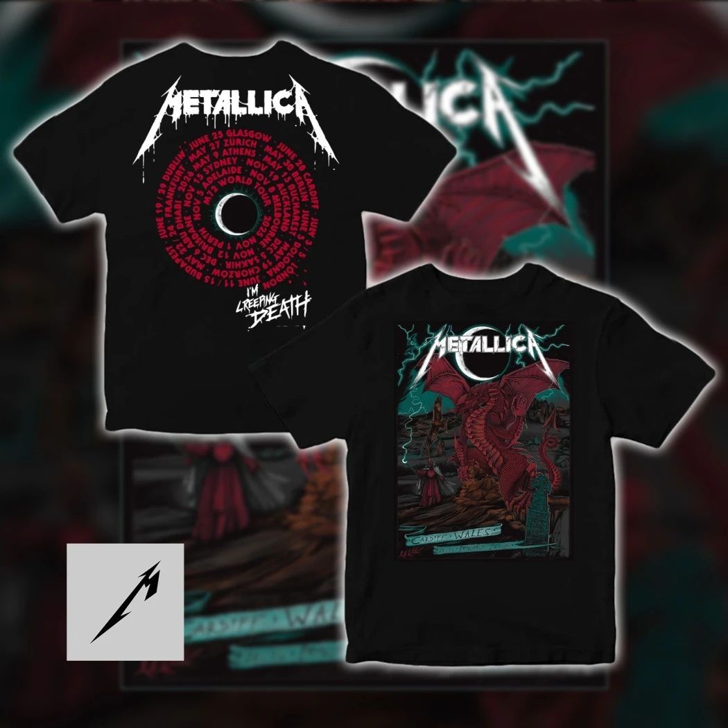 Metallica M72 World Tour Cardiff Wales 2026 T-Shirt – Exclusive Y Ddraig Goch Red Dragon Creeping Death Art Principality Stadium Limited Edition Merch