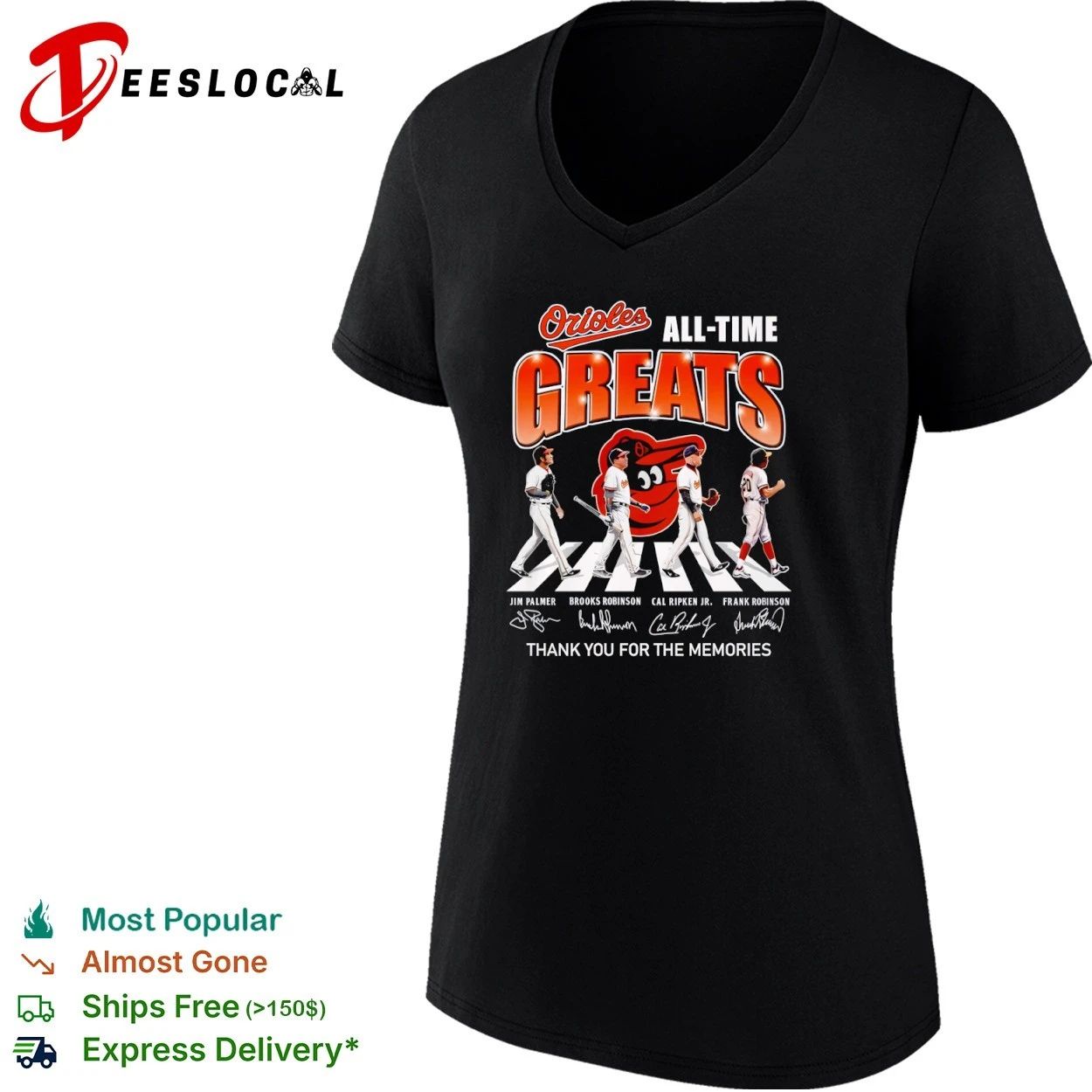 Baltimore Orioles All-Time Greats Jim Palmer Brooks Robinson Cal Ripken Jr Frank Robinson T-shirt