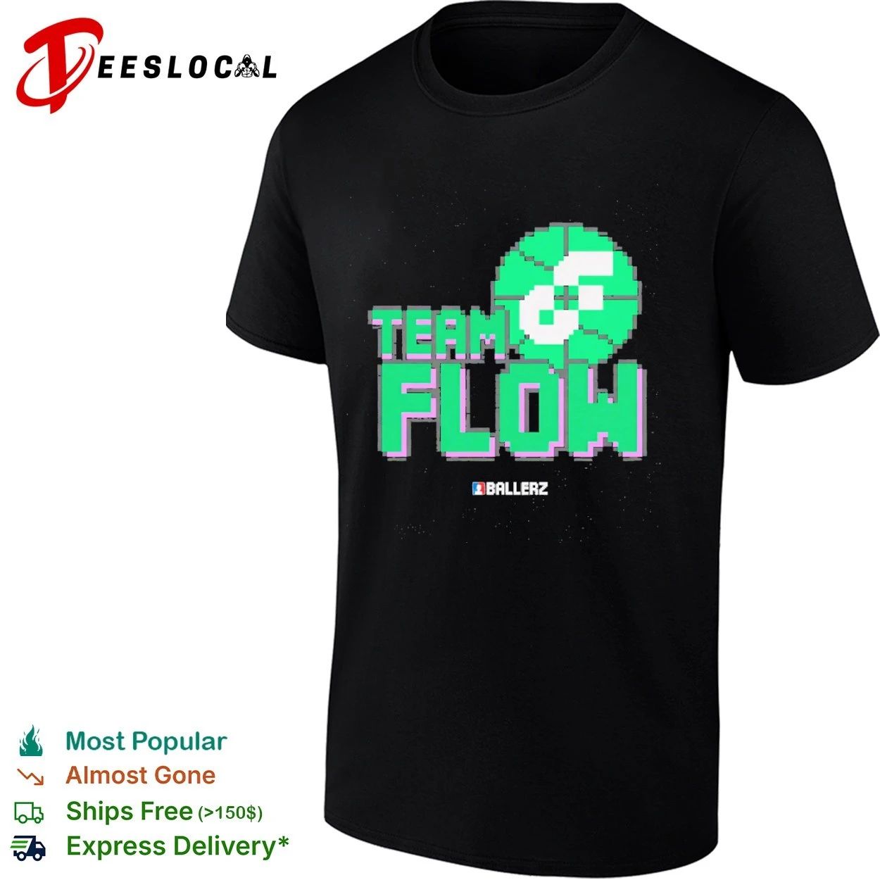 Team Flow Ballerz basketball pixel art T-shirt