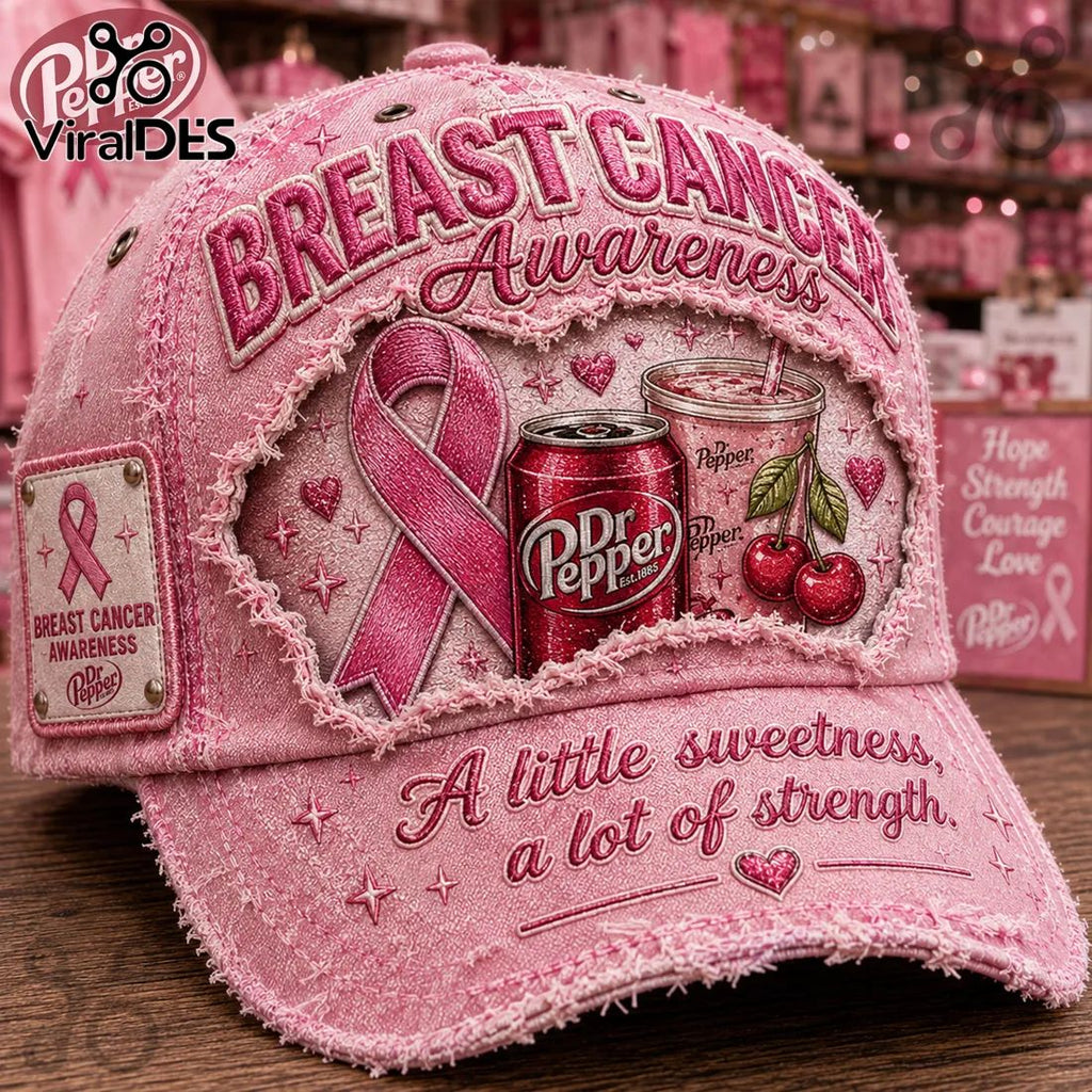 Dr Pepper Breast Cancer Awareness Pink Distressed Baseball Cap