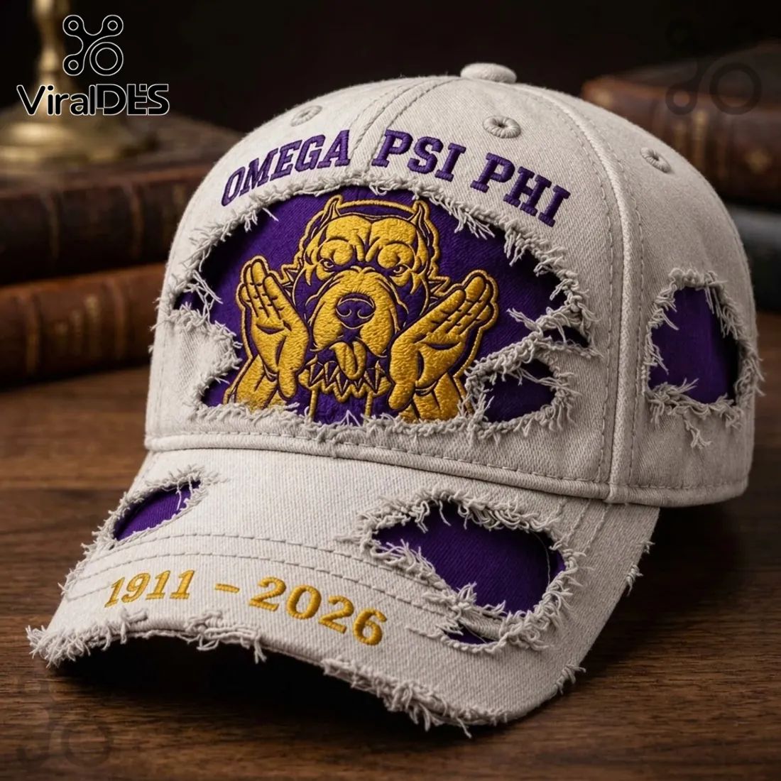 Omega Psi Phi 1911-2026 Distressed Mascot Baseball Cap