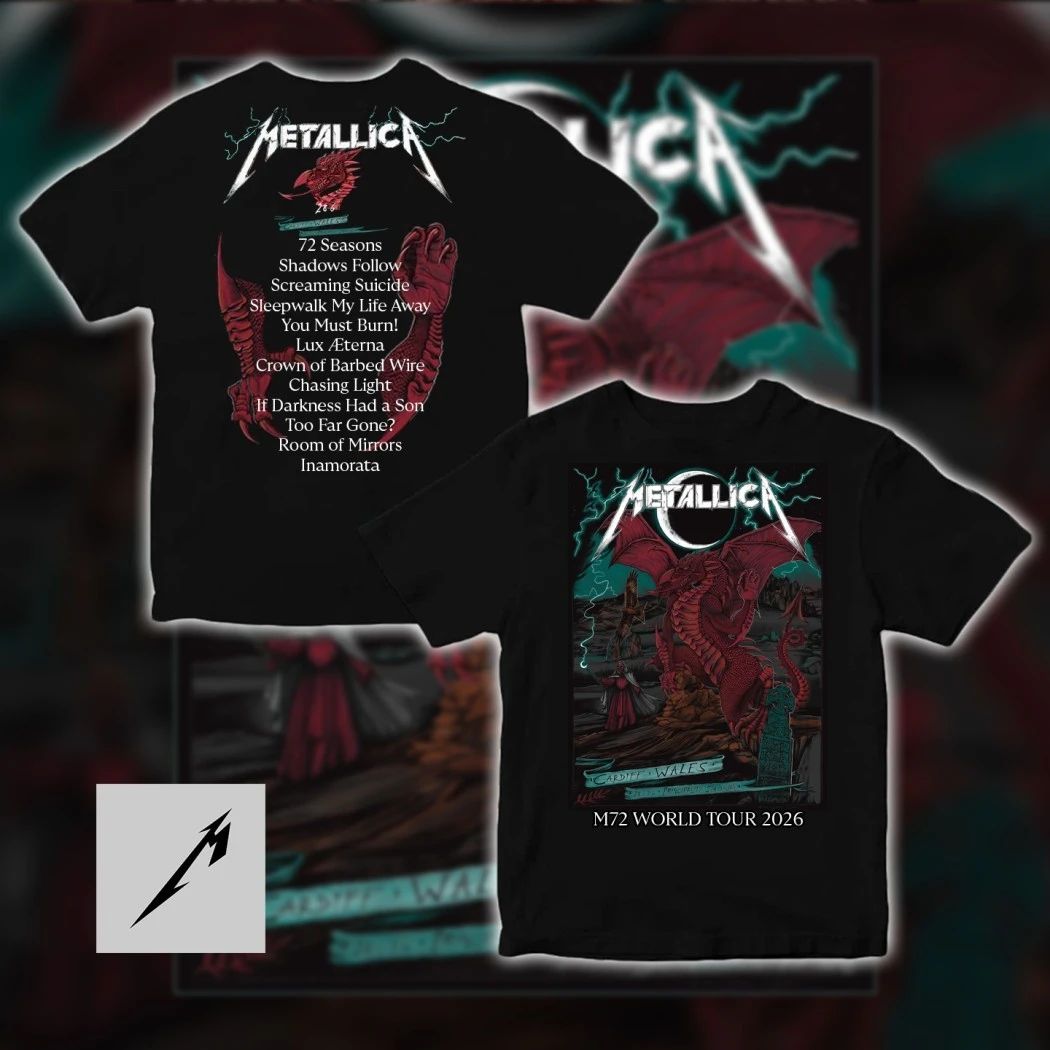 Metallica M72 Tour Cardiff June 28 2026 Exclusive Dragon Art Cotton T-Shirt 72 Seasons Tracklist