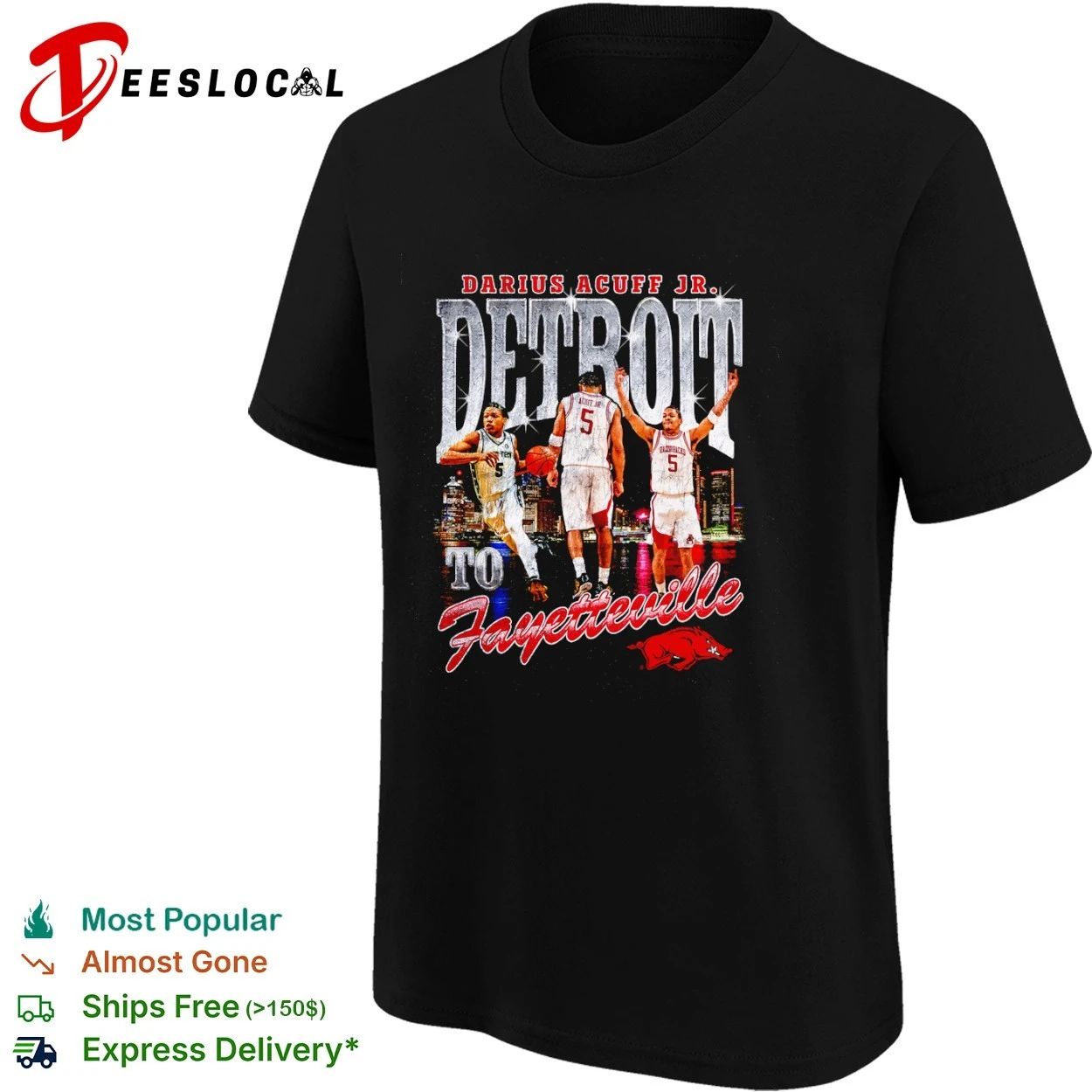 Darius Acuff Jr Detroit to Fayetteville Arkansas Razorbacks T-shirt