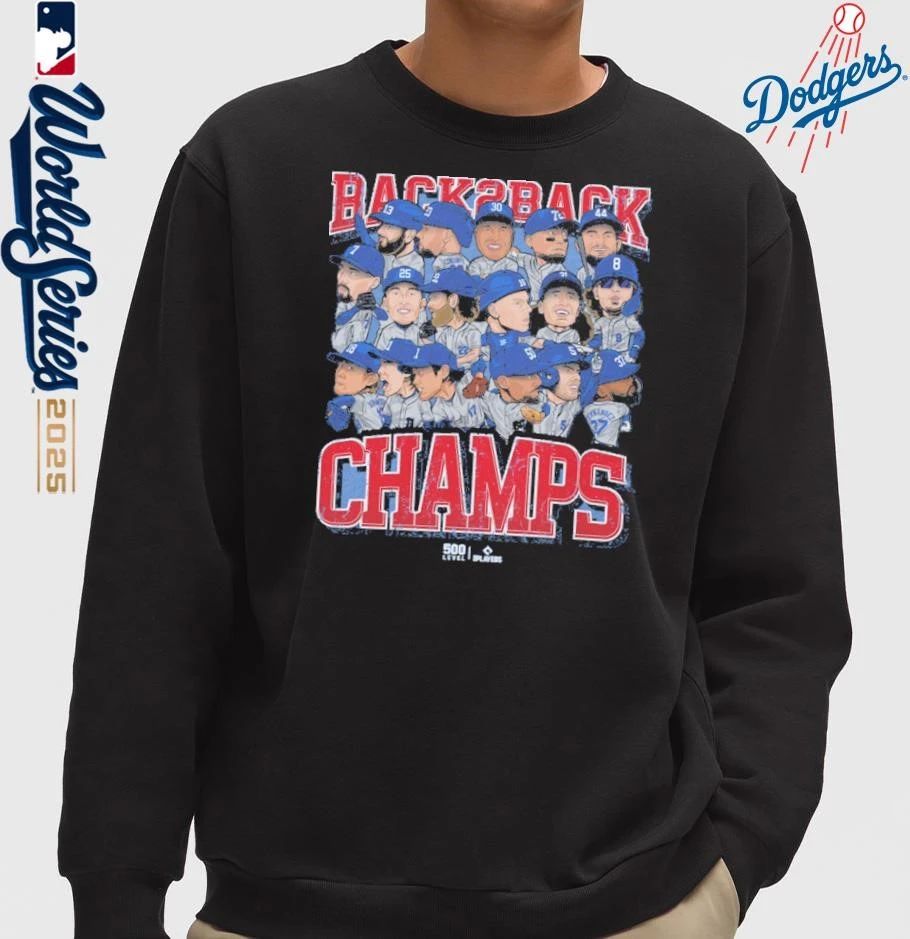 Los Angeles Dodgers Baseball Back 2 Back Champs 2025 Vintage T-Shirt