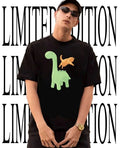Cute Long Neck Dinosaur Jumping Orange Cat shirt