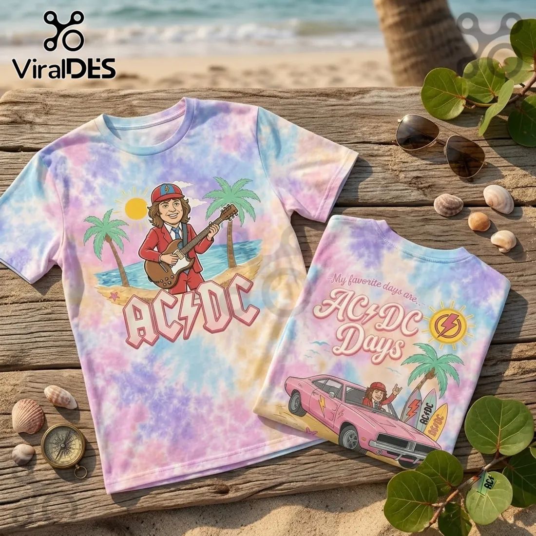 AC/DC Pastel Beach Road Trip Tee Shirt