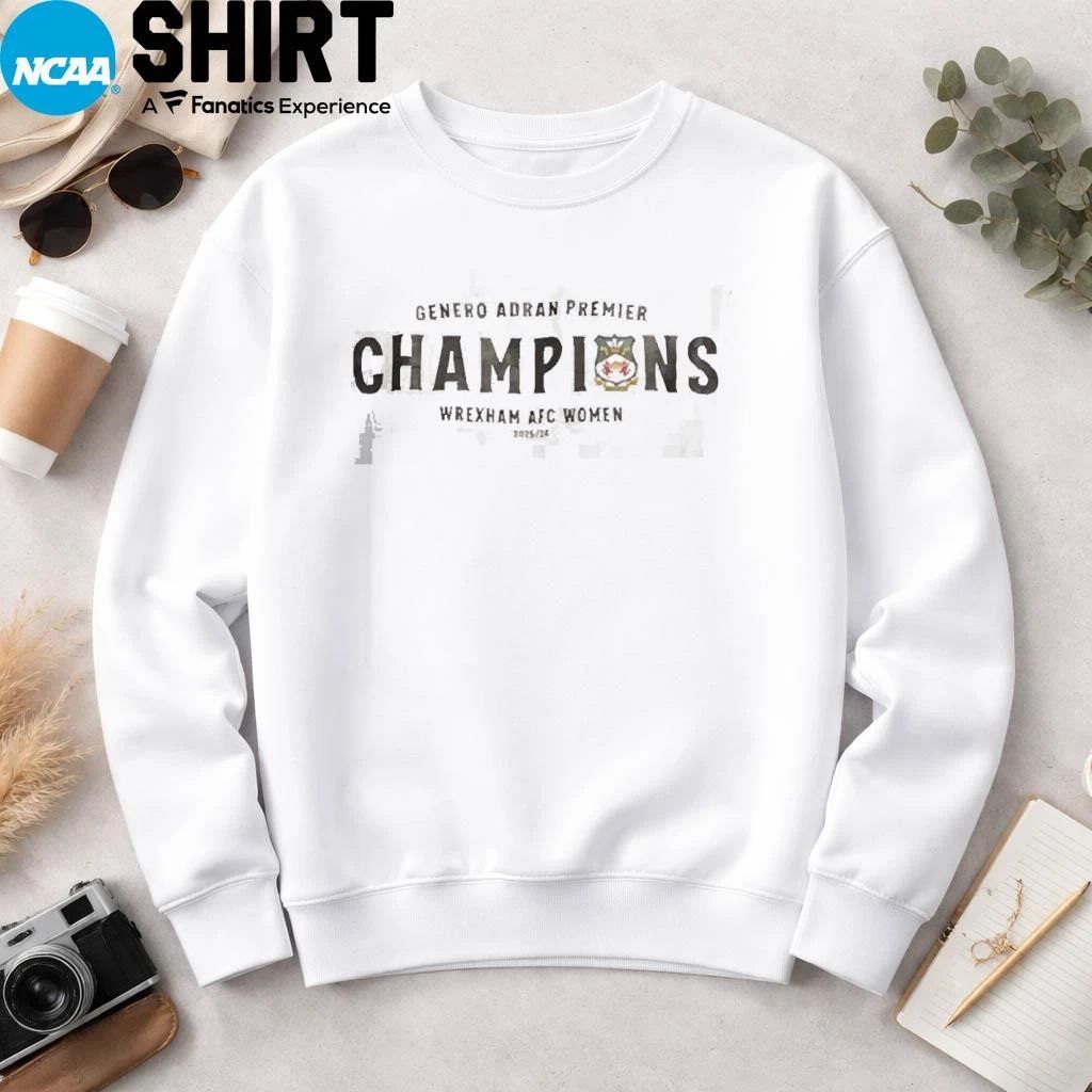 Wrexham AFC Women 2026 Genero Adran Premier Champions Locker Room T-Shirt
