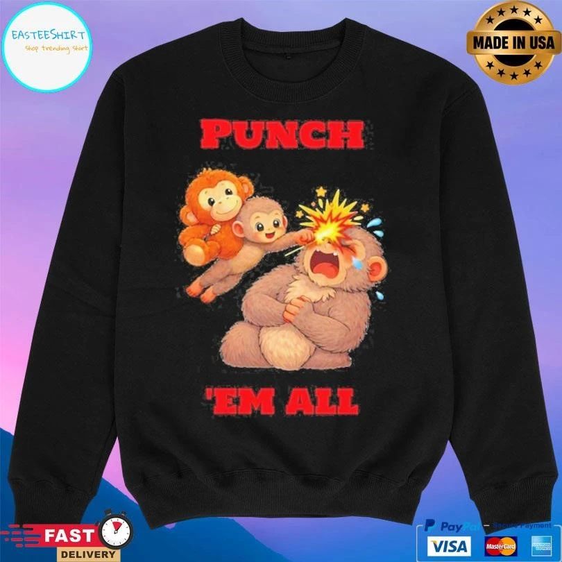 Punch ‘Em All Cartoon Graphic Viral Monkey Punch 2026 T-shirts
