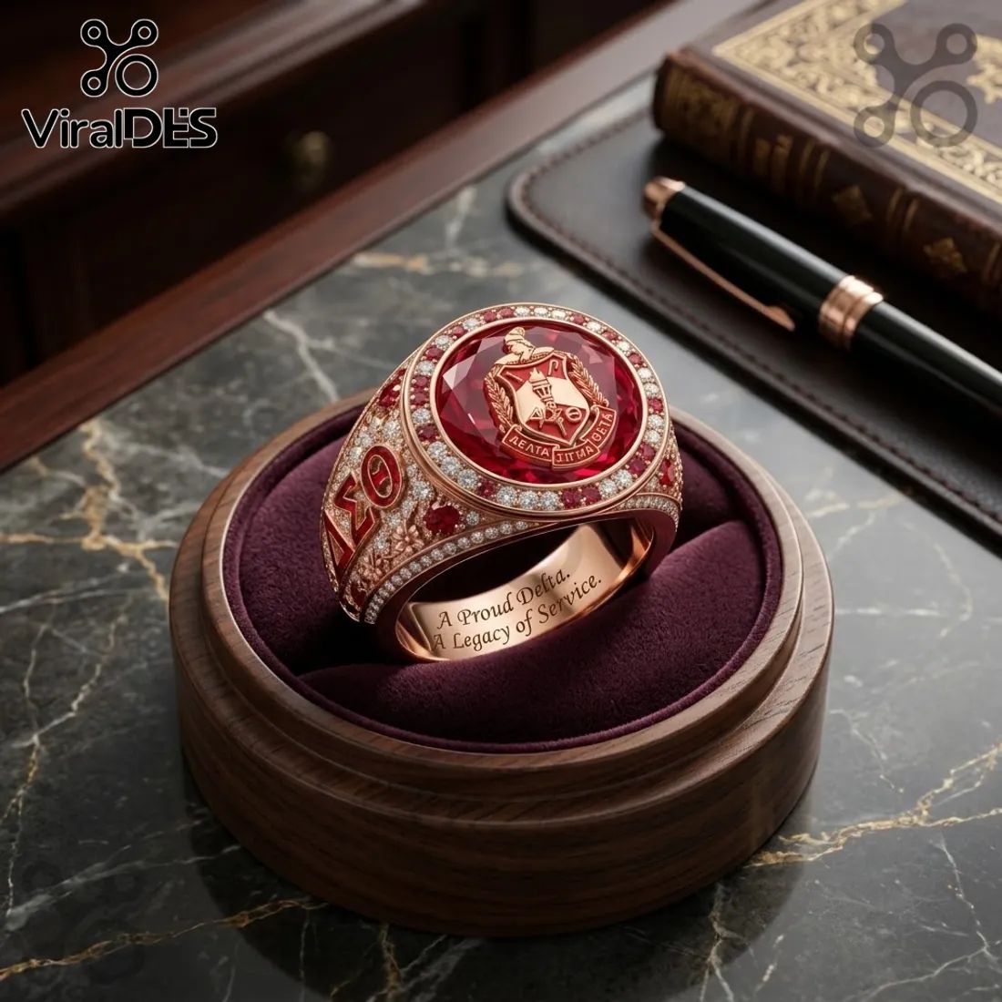 Delta Sigma Theta Gold Ruby Engraved Ring