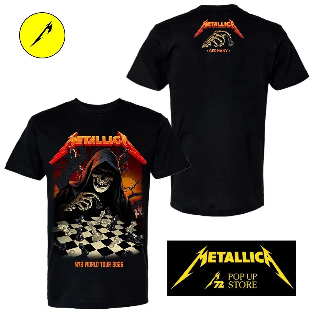 Metallica M72 Frankfurt 2026 T-Shirt – Deutsche Bank Park, Germany – Grim Reaper playing chess – May 22 and 24, 2026