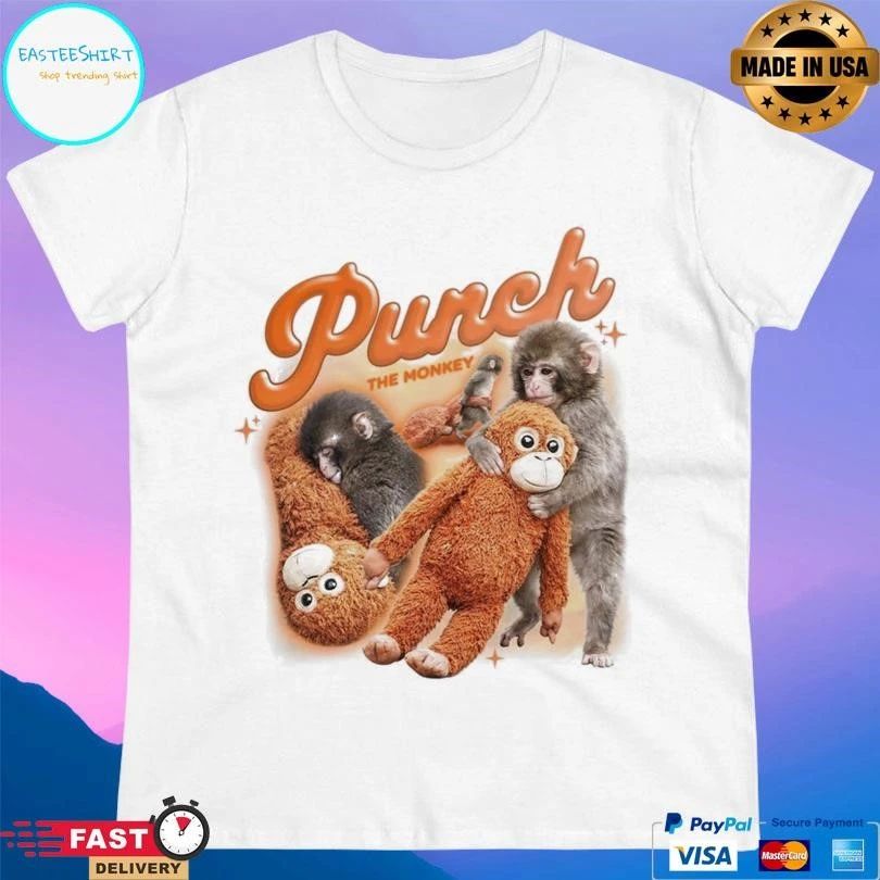 Punch The Monkey Baby Monkey Holding Plush Toy Retro Style Homage 2026 T-shirts
