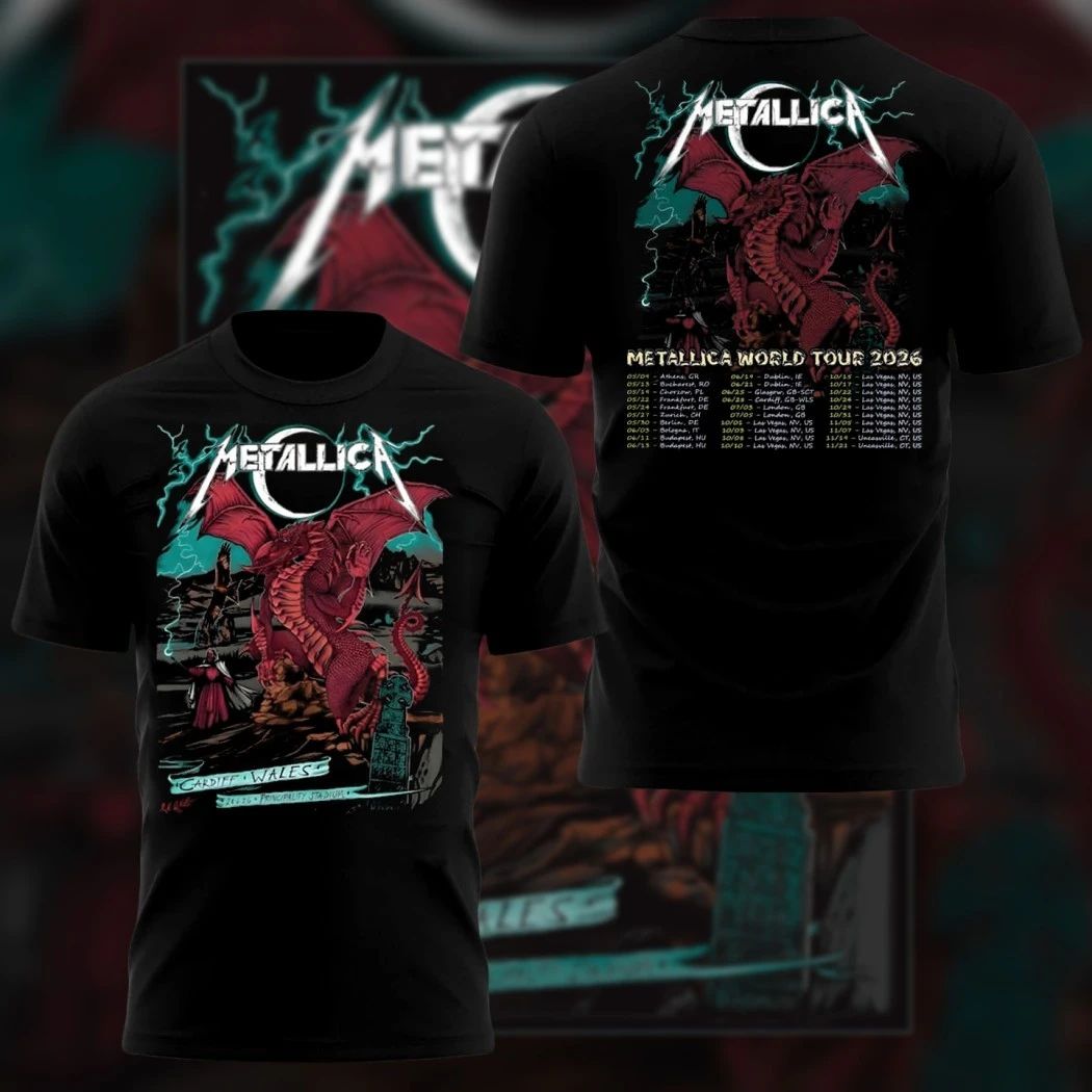 Metallica Cardiff 2026 Red Dragon Double-Sided T-Shirt – June 28, Principality Stadium, Wales