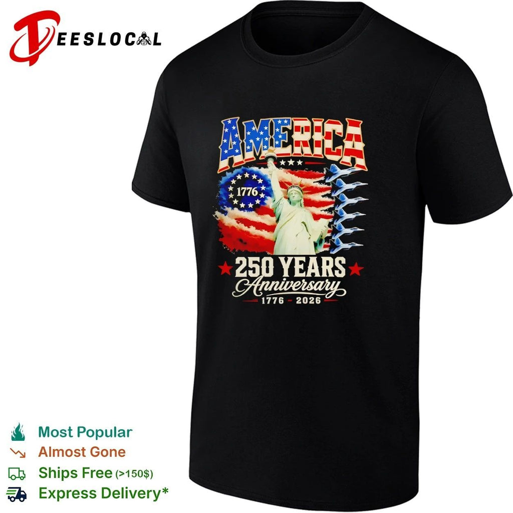 America 250 Years Anniversary 1776 2026 Statue of Liberty Fighter Jets T-shirt