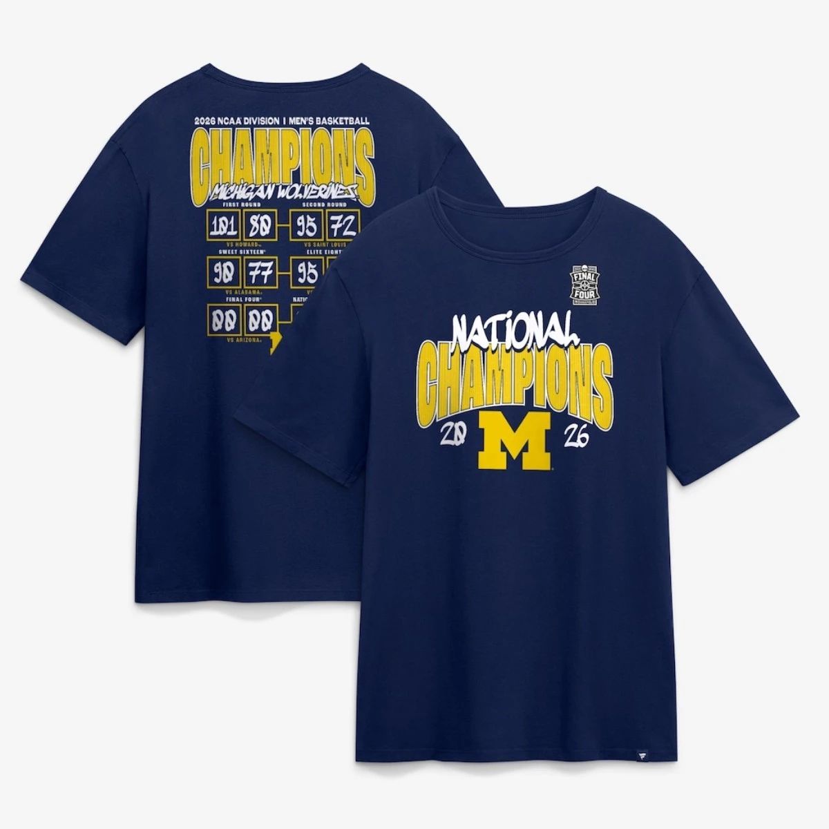 Men’s Fanatics Navy Michigan Wolverines 2026 NCAA Men’s Basketball National Champions Schedule T-Shirt