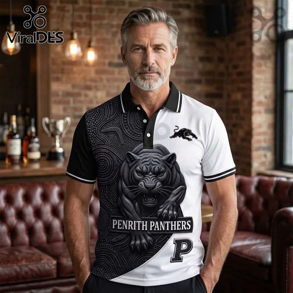 Penrith Panthers Mascot Black and White Polo Shirt