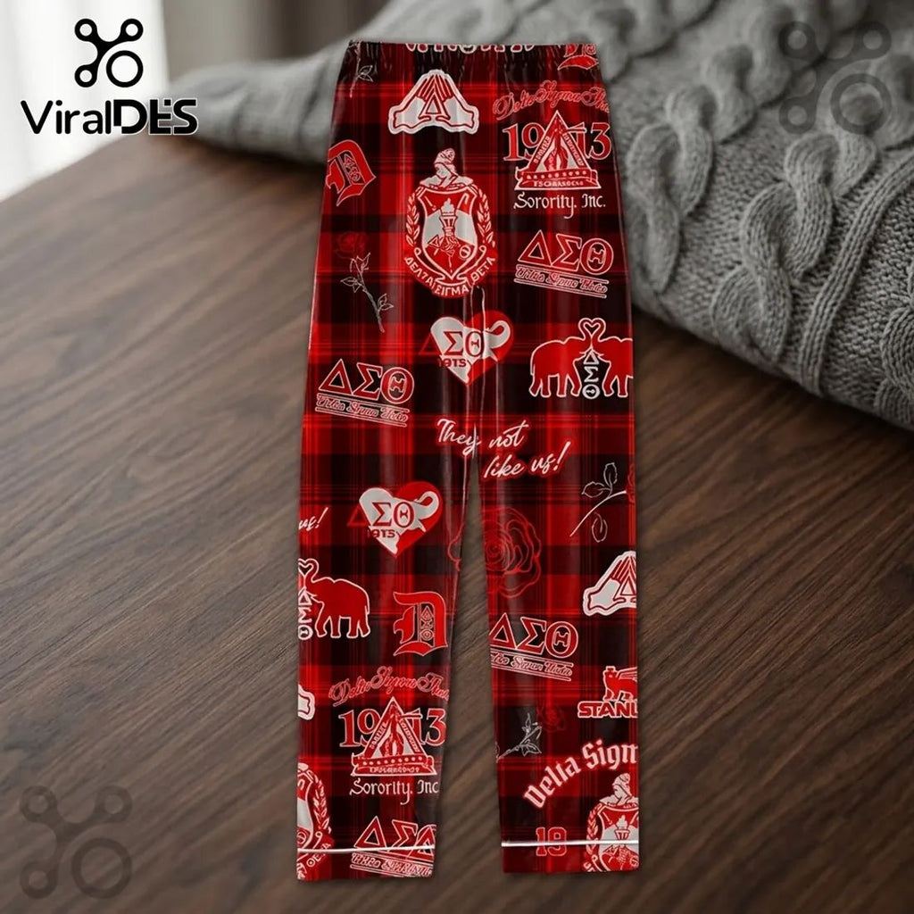 Delta Sigma Theta Red Plaid Elephant Pajama Set