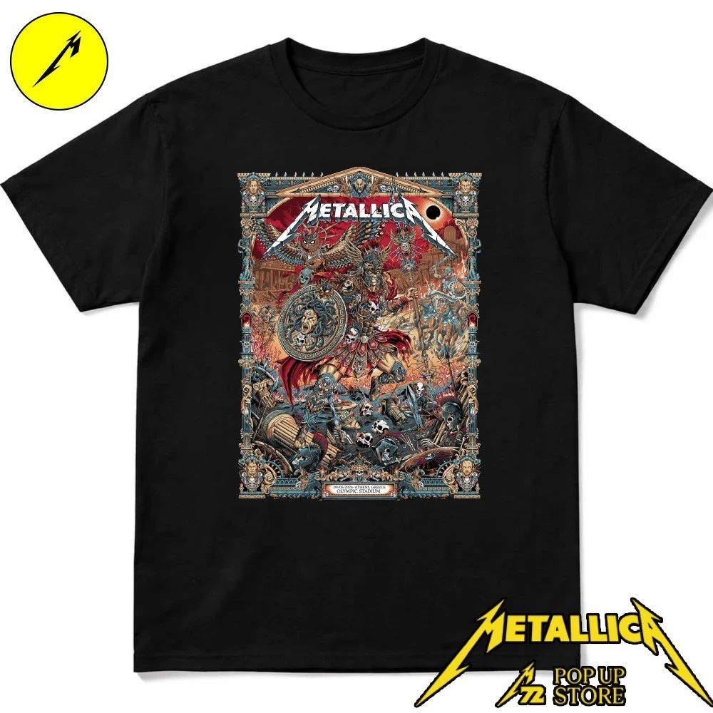 Metallica M72 Athens 2026 Pop Up Shop Poster At Greece Olympic Stadium On May 9 2026 The Warrior With Medusa Shield Art By Juan Ma Orozco Shirt