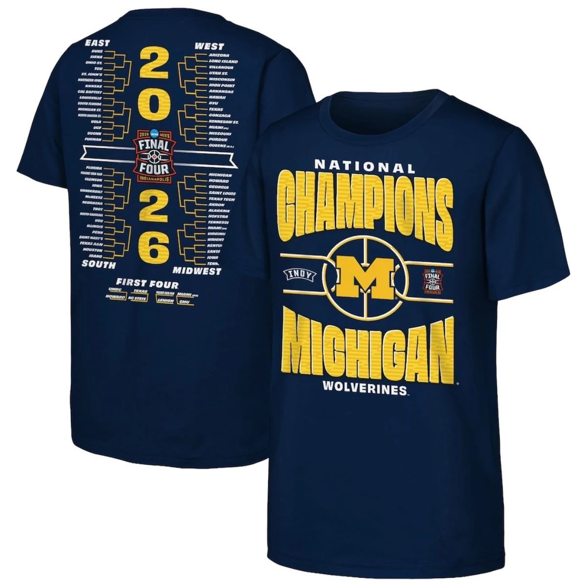 Michigan Wolverines 2026 NCAA Division I Men’s Basketball National Champions Bracket T-Shirt
